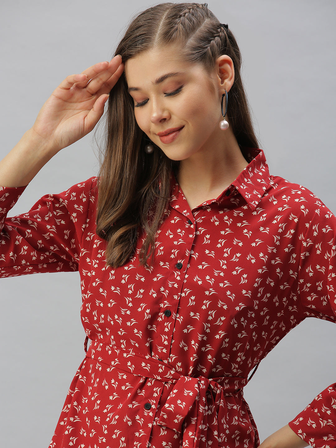 Women Slim Fit Red Floral Shirt