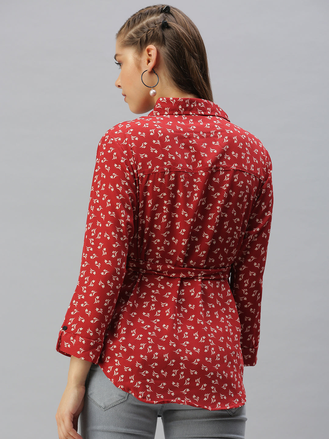 Women Slim Fit Red Floral Shirt