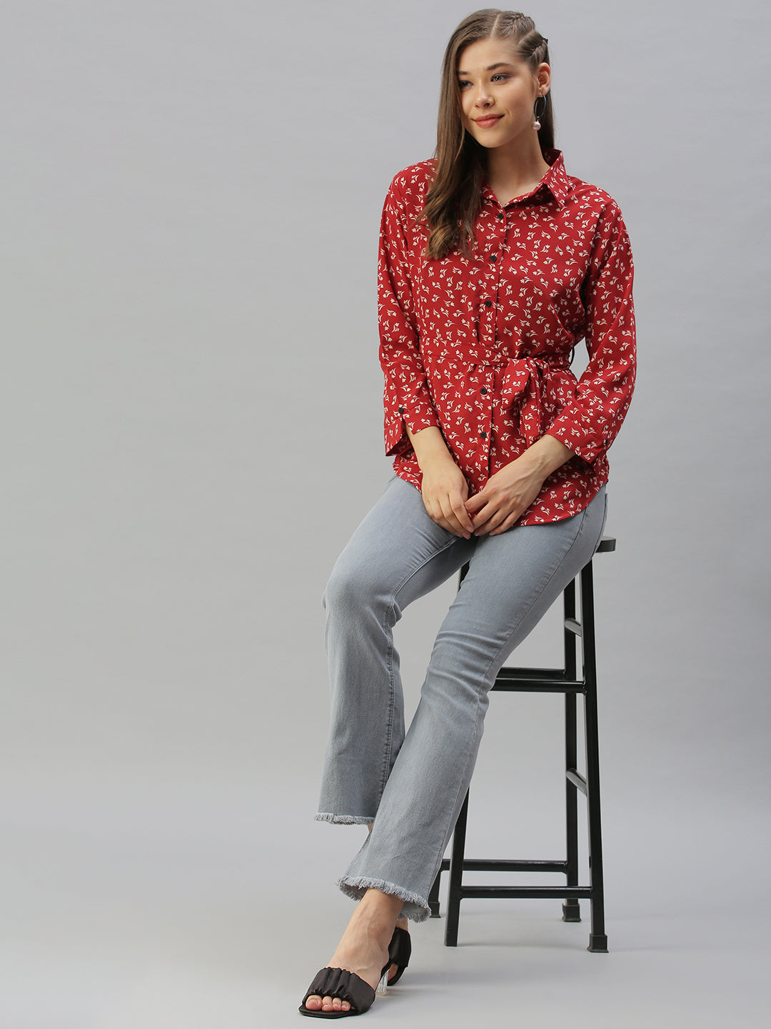 Women Slim Fit Red Floral Shirt