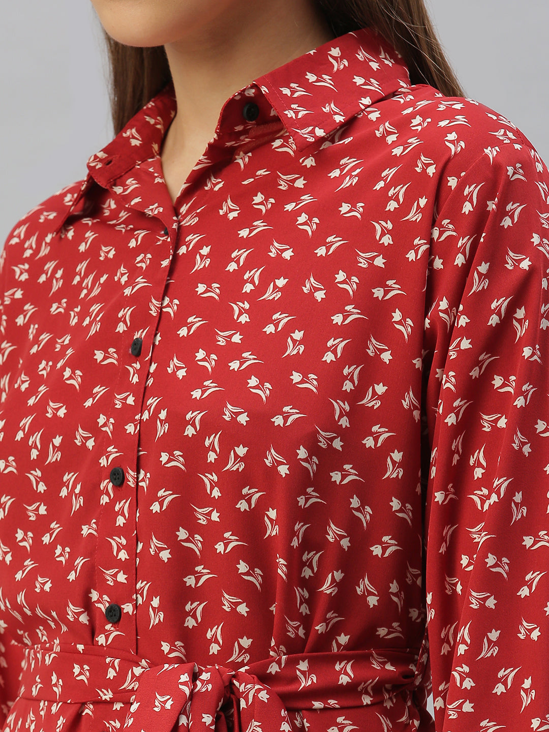 Women Slim Fit Red Floral Shirt