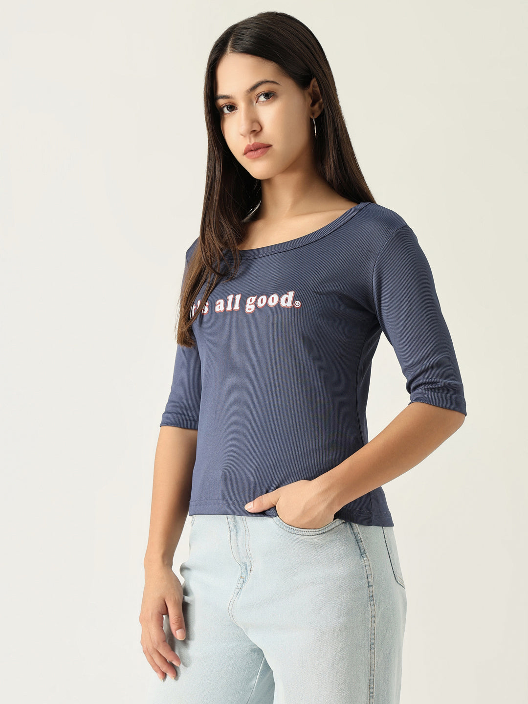 Women Solid Blue T Shirt