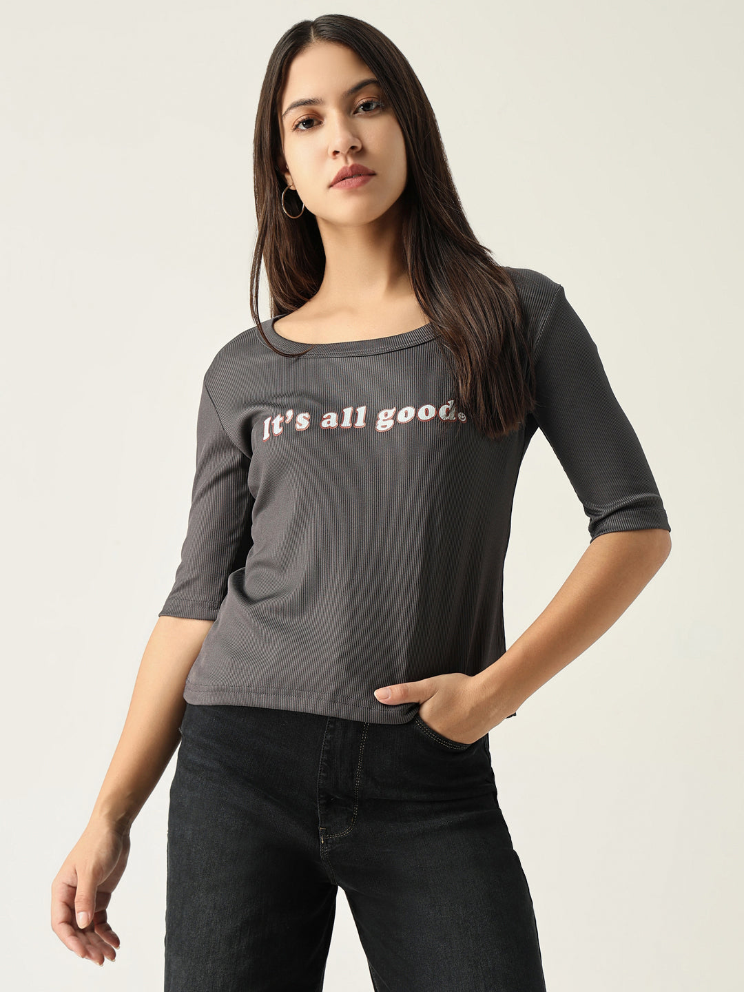 Women Solid Grey T Shirt