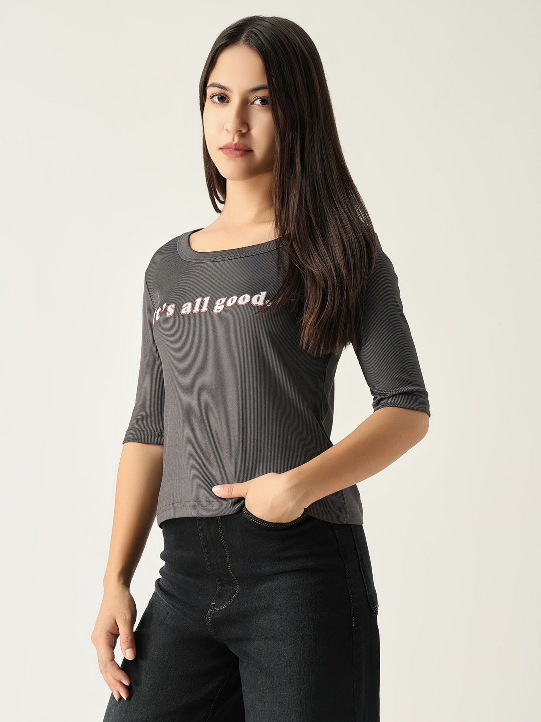 Women Solid Grey T Shirt