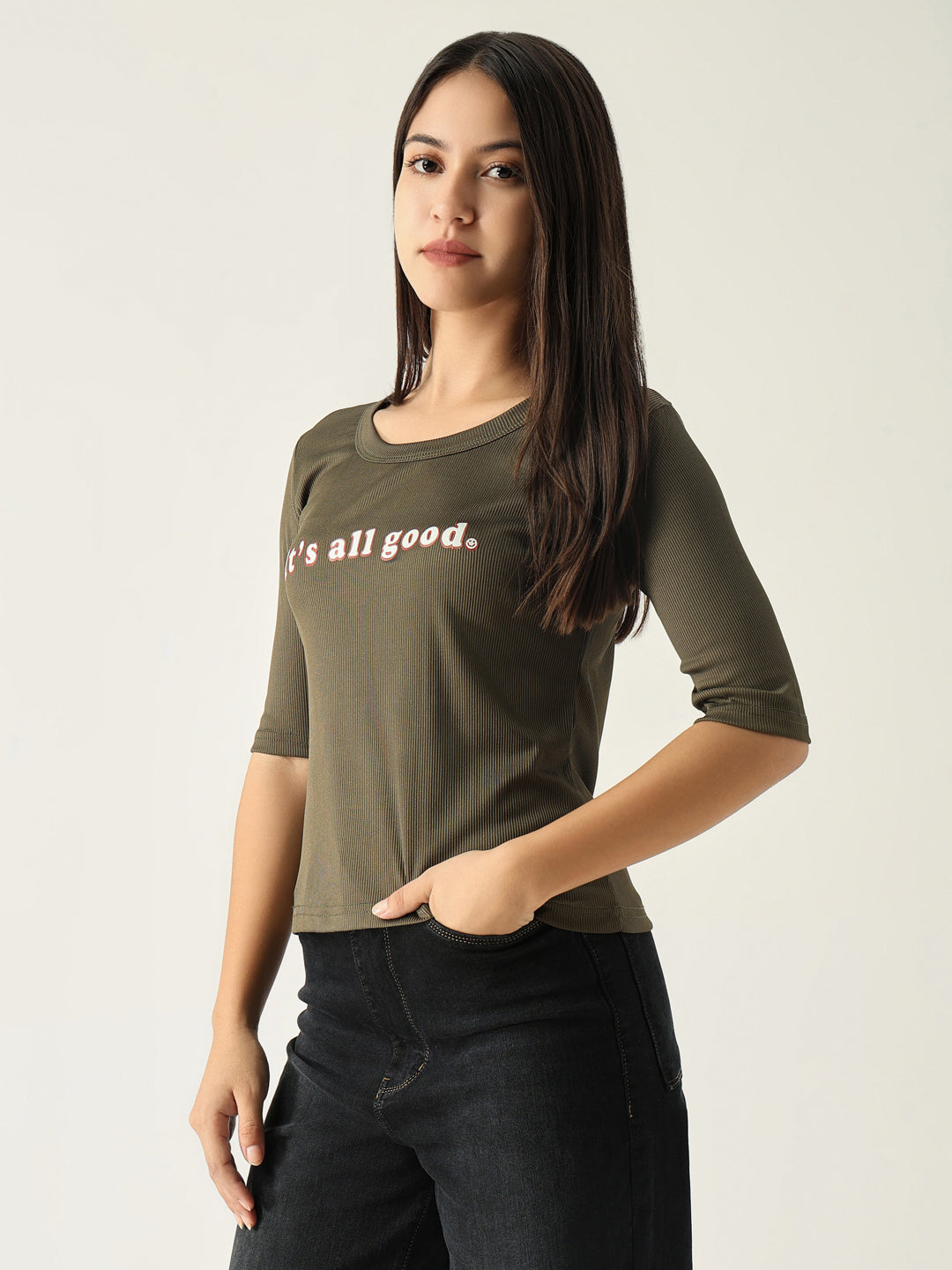 Women Solid Olive T Shirt