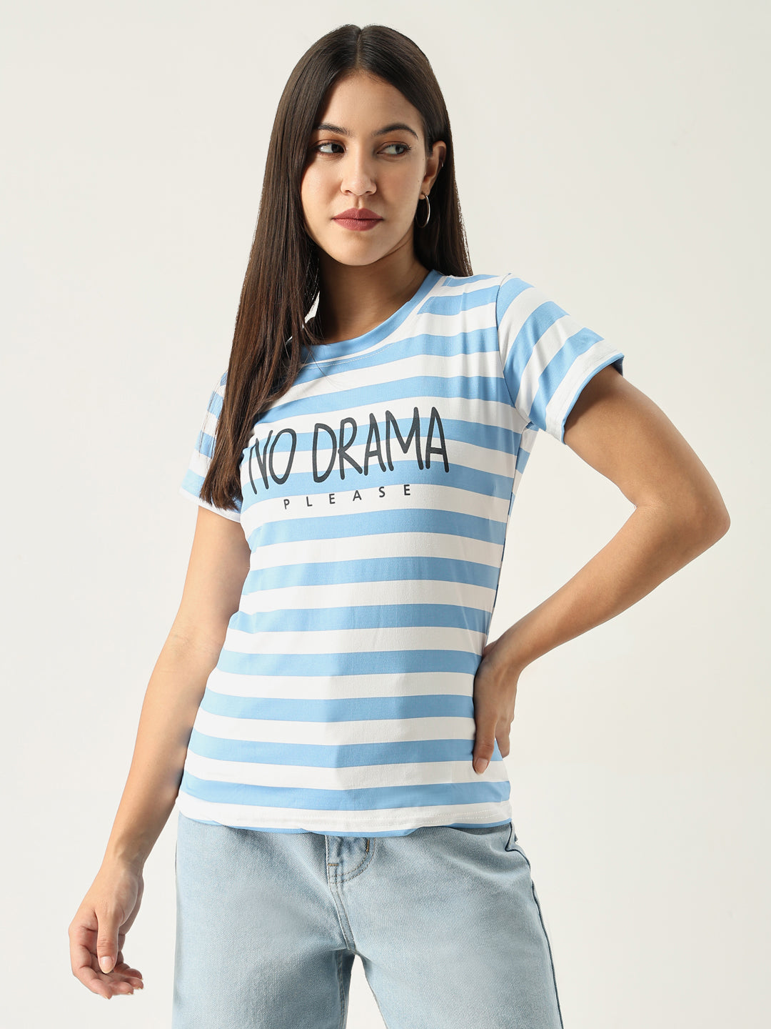 Women Striped Blue T Shirt