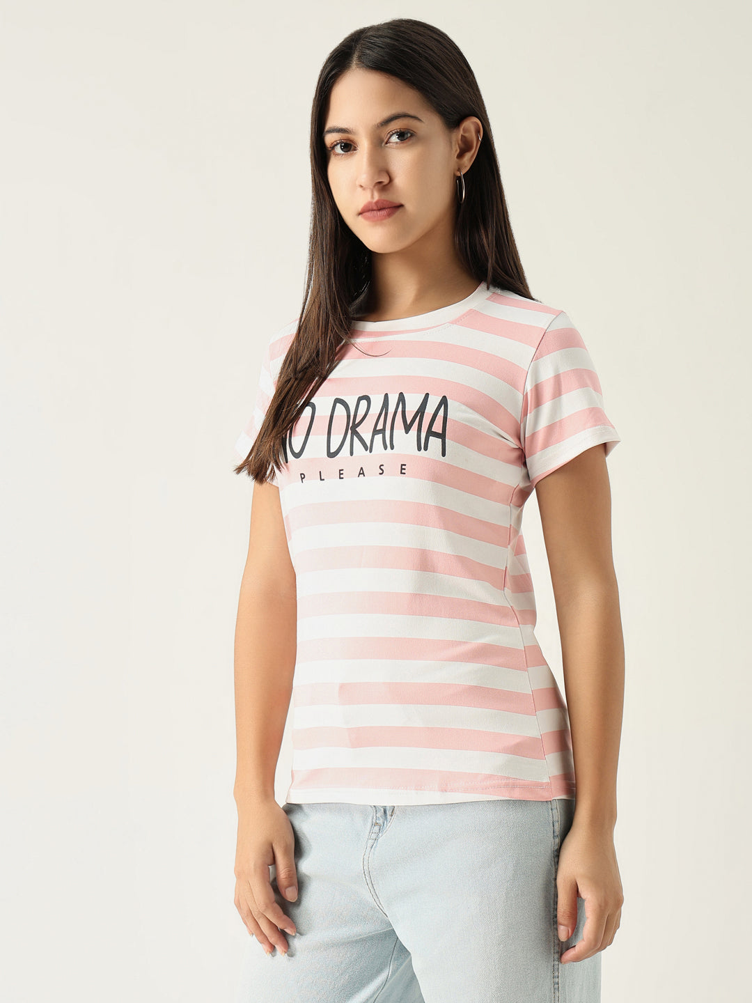 Women Striped Peach T Shirt