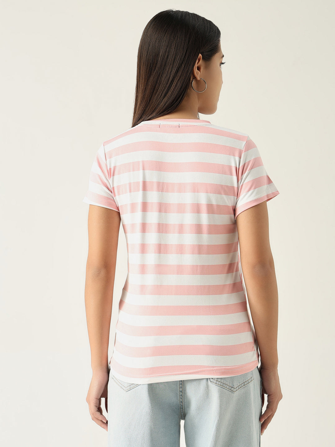 Women Striped Peach T Shirt