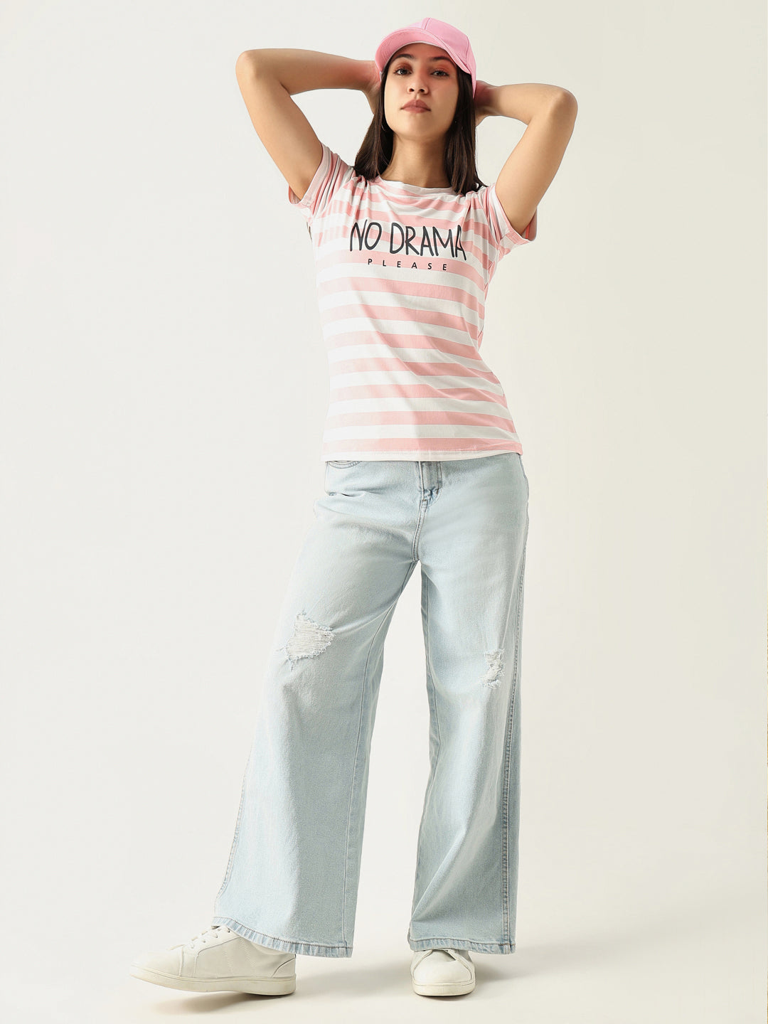 Women Striped Peach T Shirt