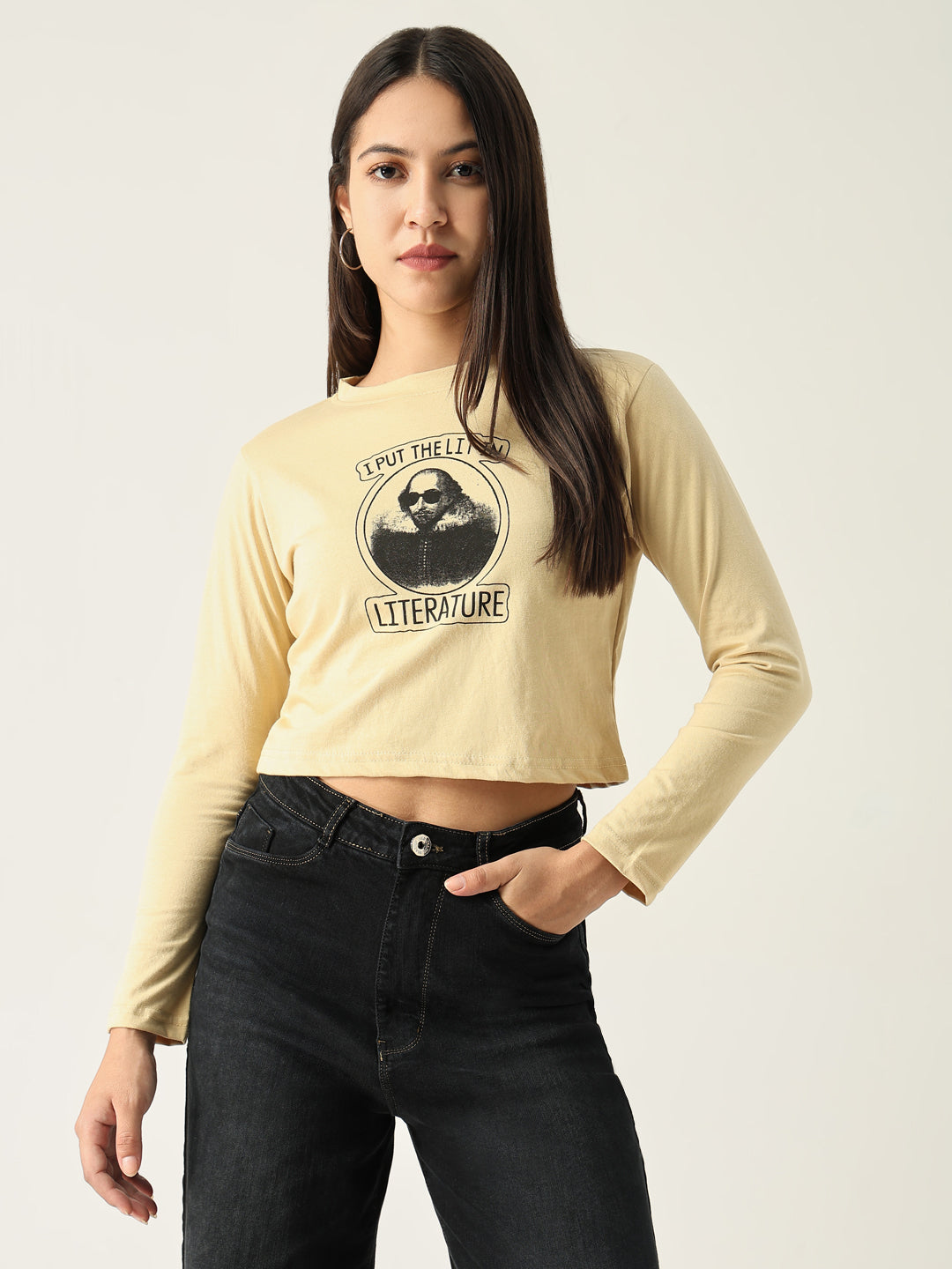 Women Graphic Beige Crop T Shirt