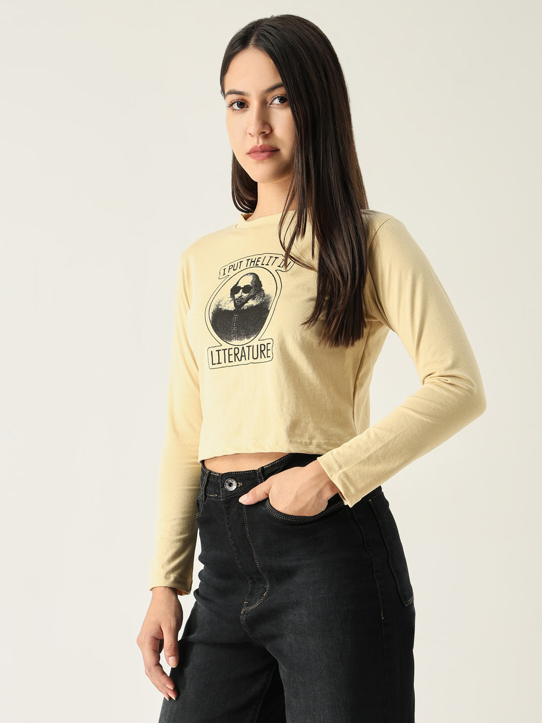 Women Graphic Beige Crop T Shirt