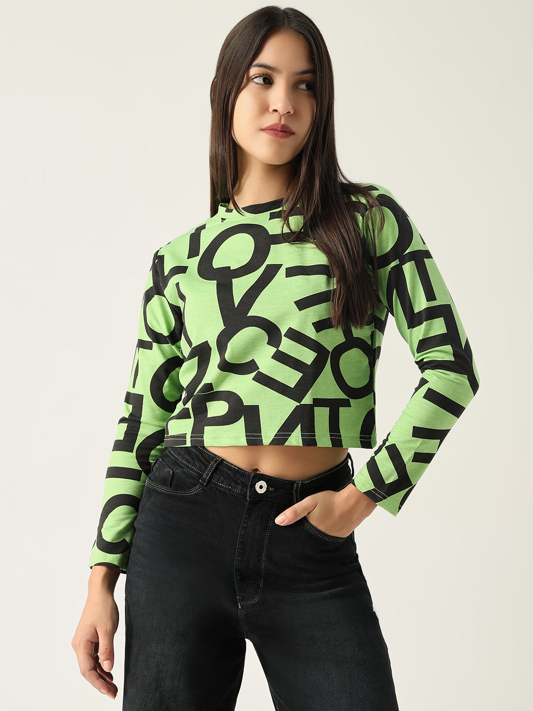 Women Graphic Green Crop T Shirt