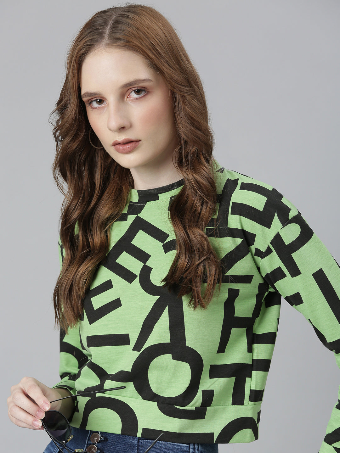 Women Typography Green Crop T Shirt