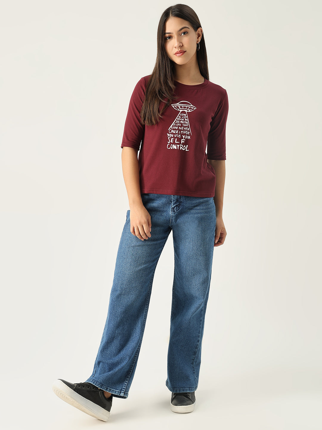 Women Graphic Burgundy T Shirt