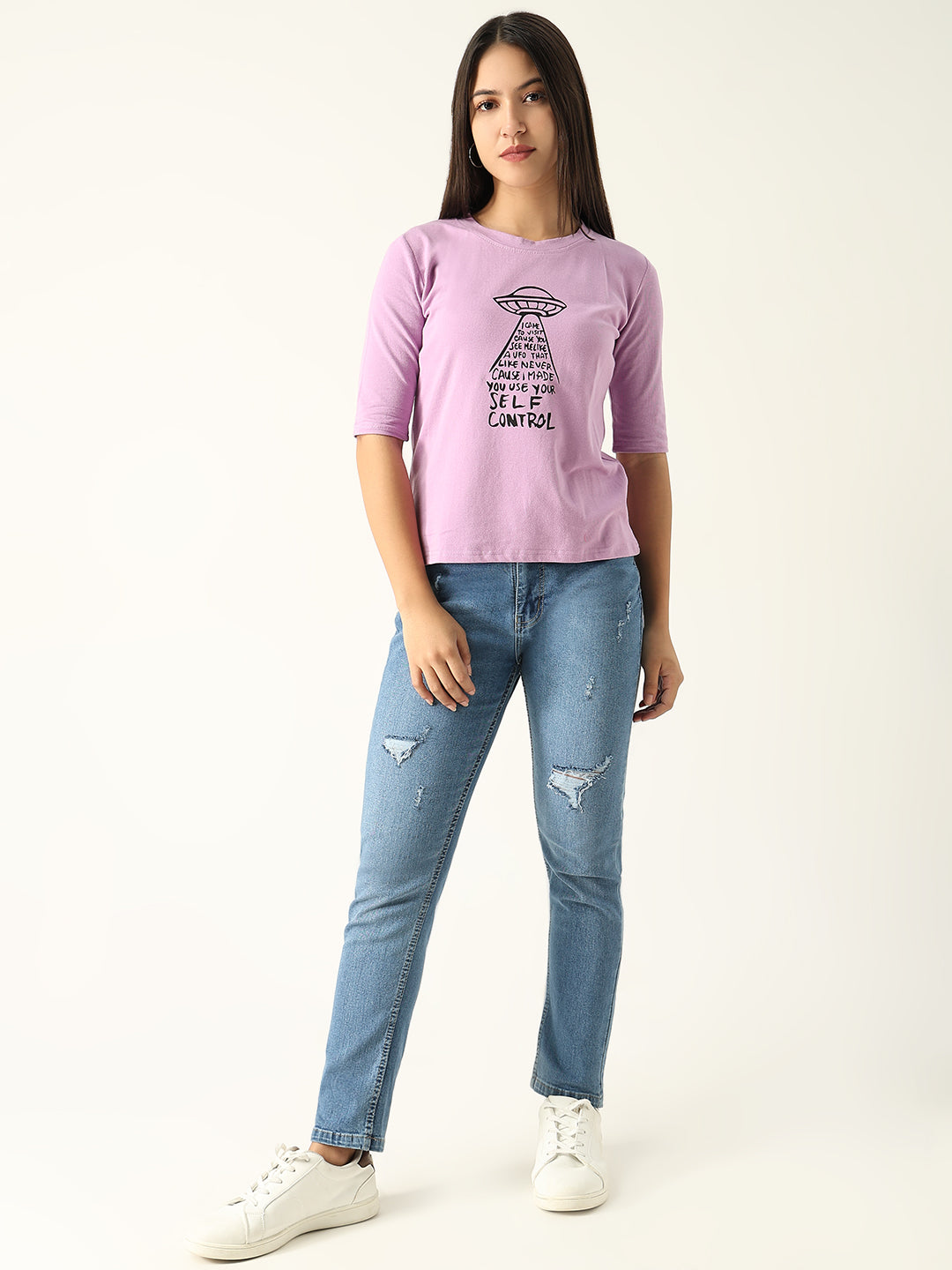 Women Graphic Lavender T Shirt