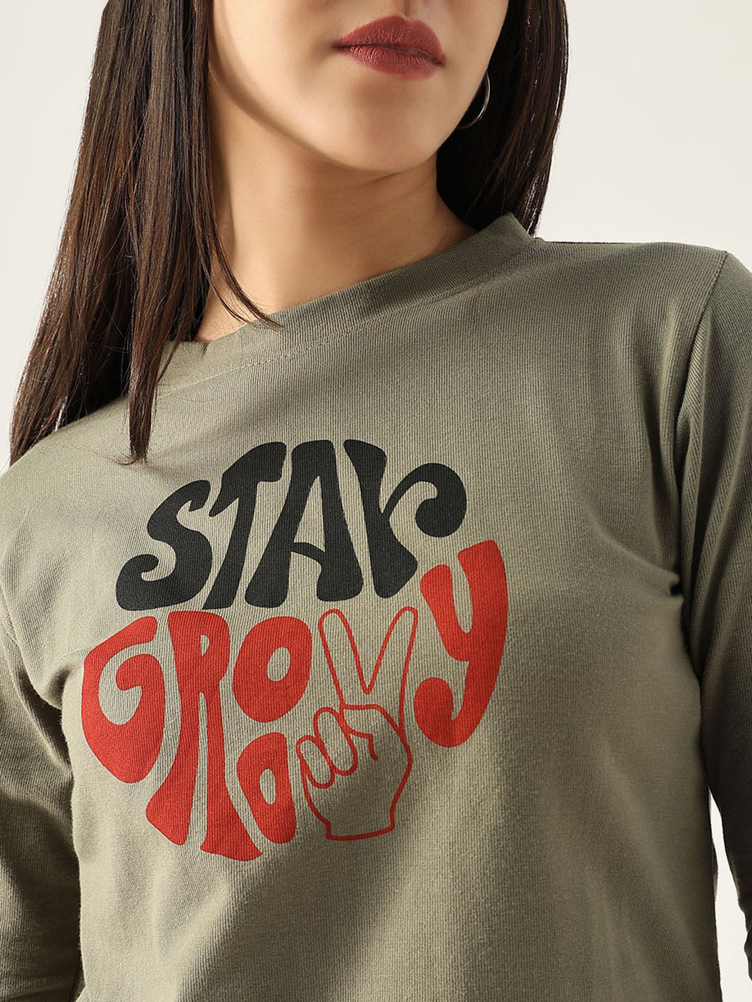 Women Graphic Olive Crop T Shirt