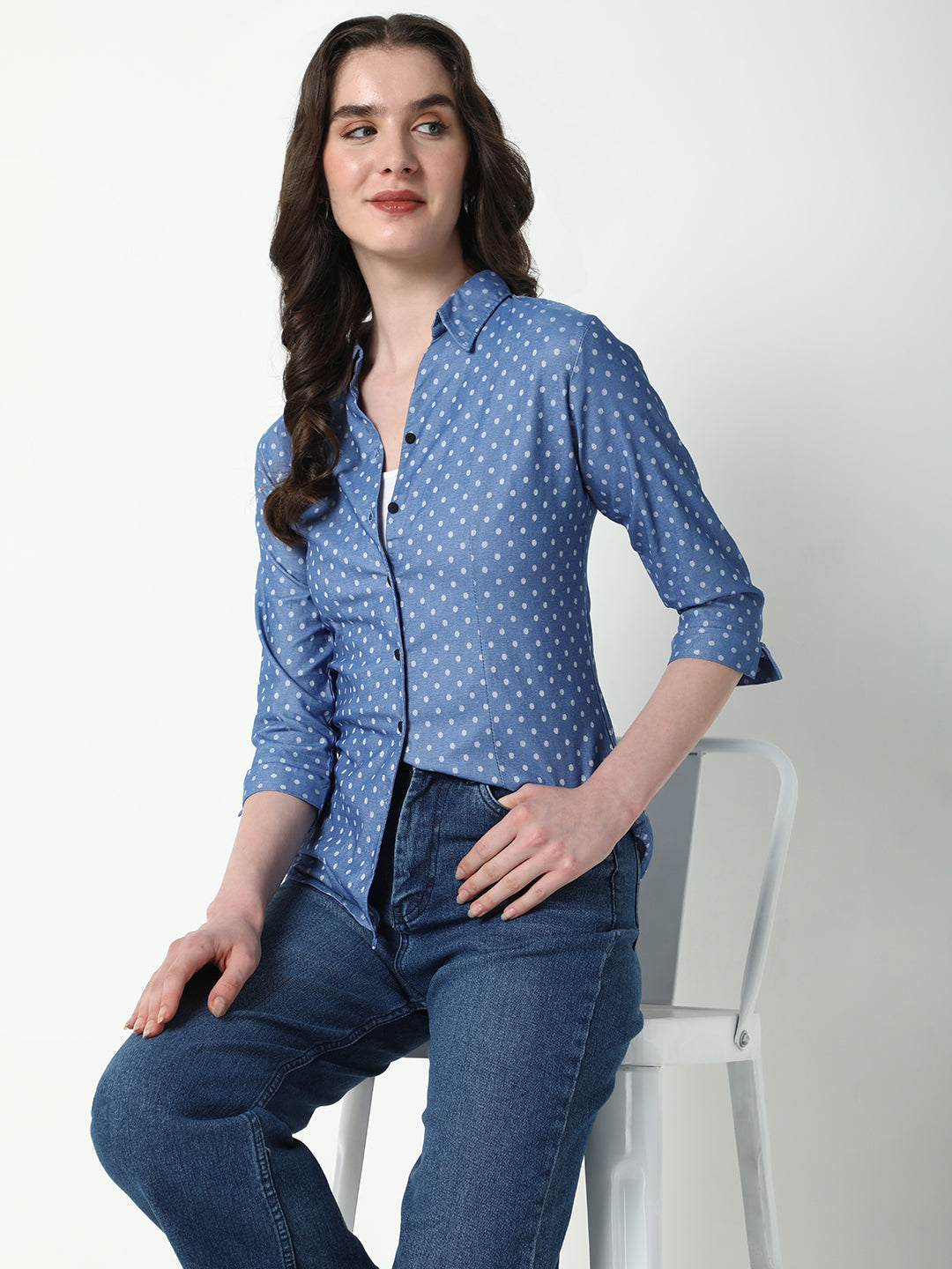 Women Blue Polka Dots Shirt