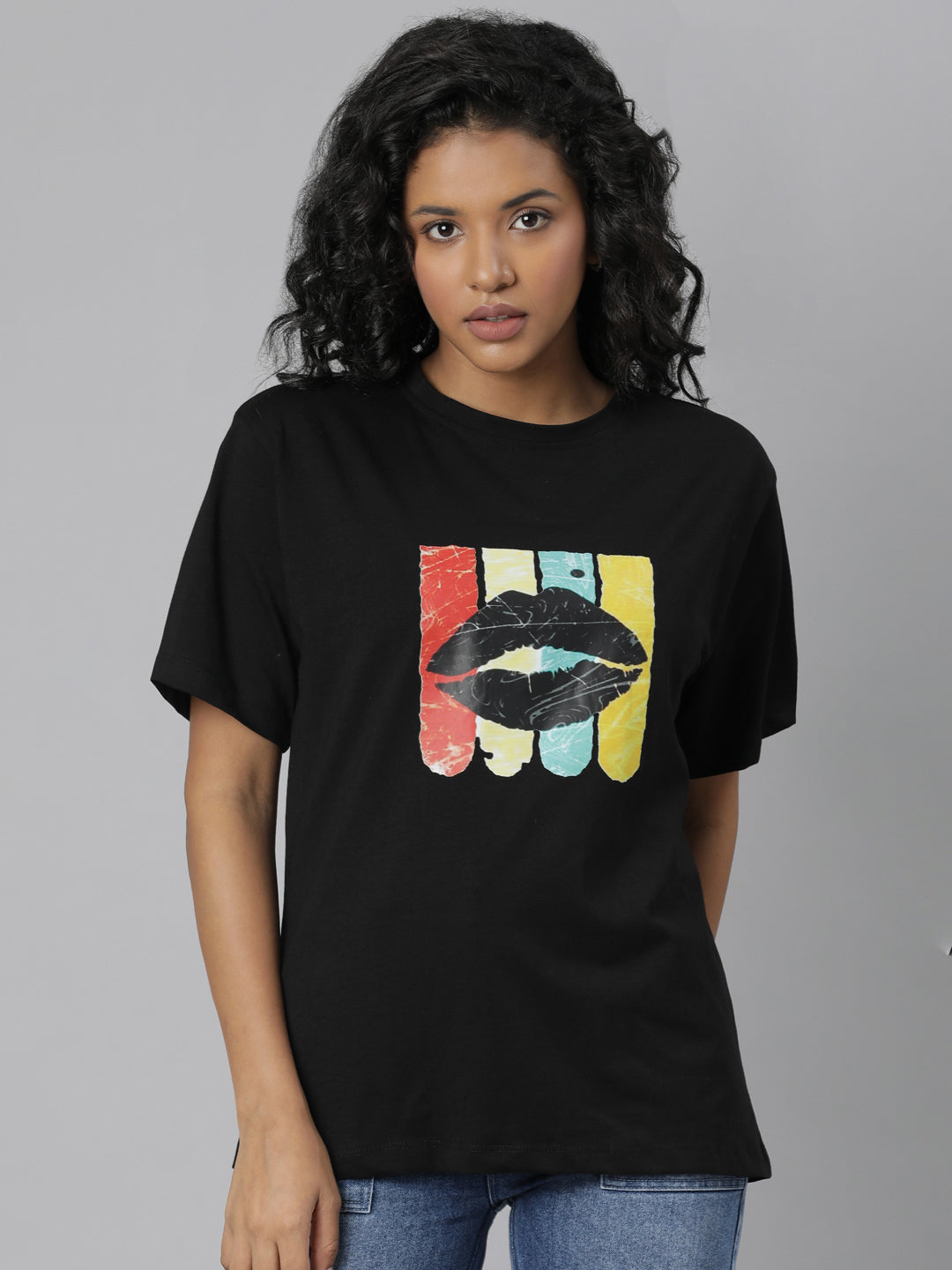 Women Black Graphic T Shirt