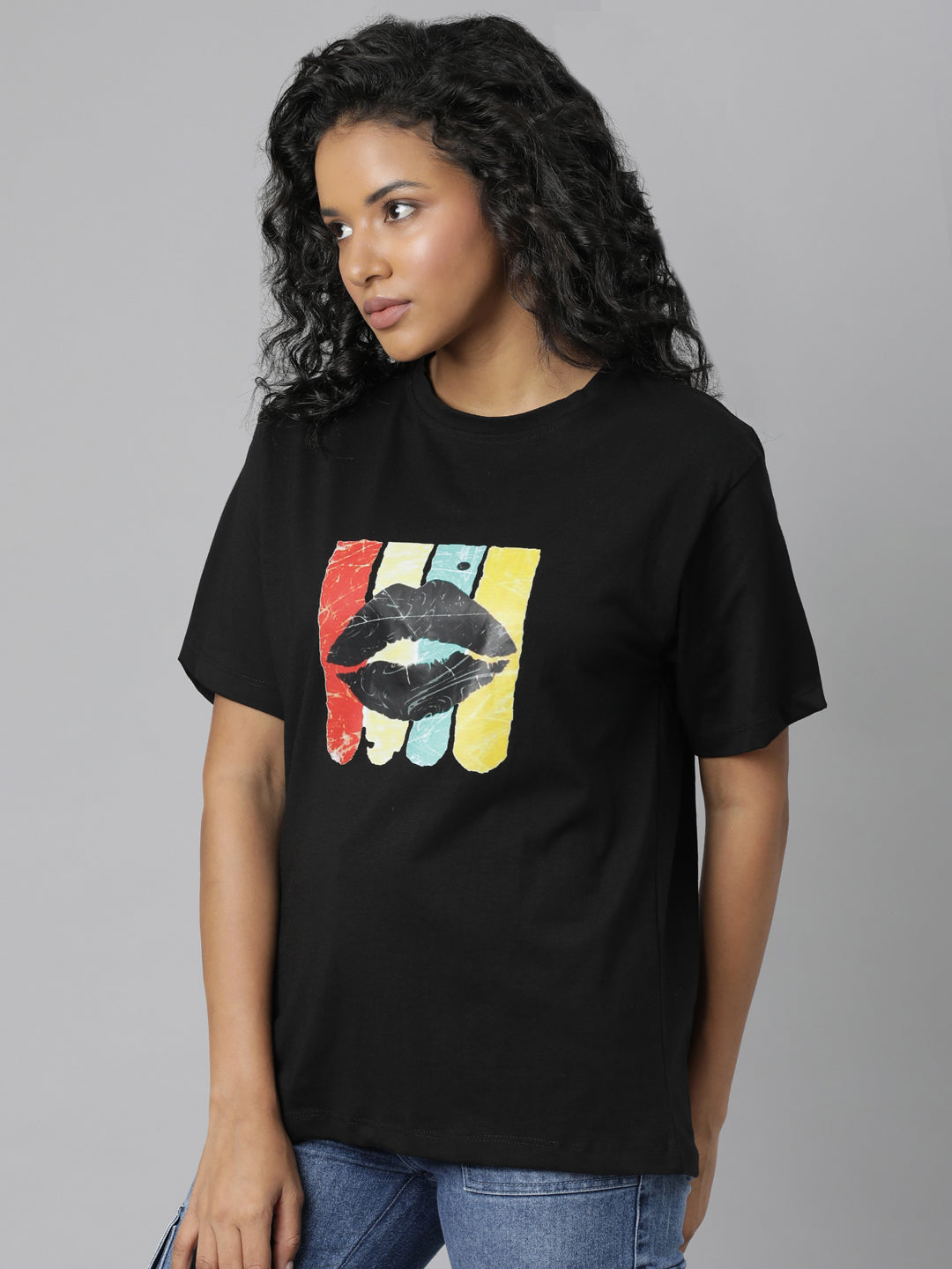 Women Black Graphic T Shirt