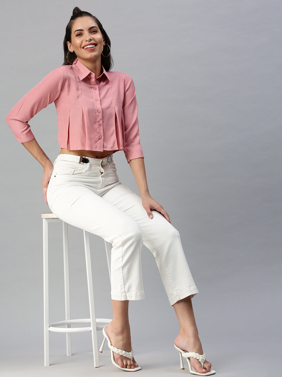 Women Collared Solid Mauve Shirts