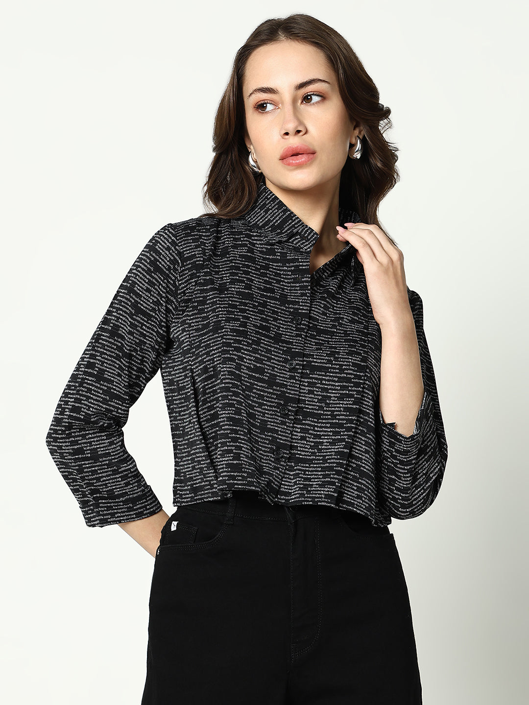 Women Boxy Black Graphic Shirt