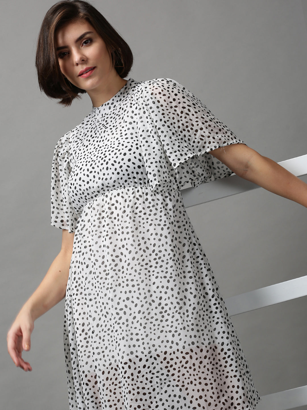 Women Printed Fit and Flare Off White Dress