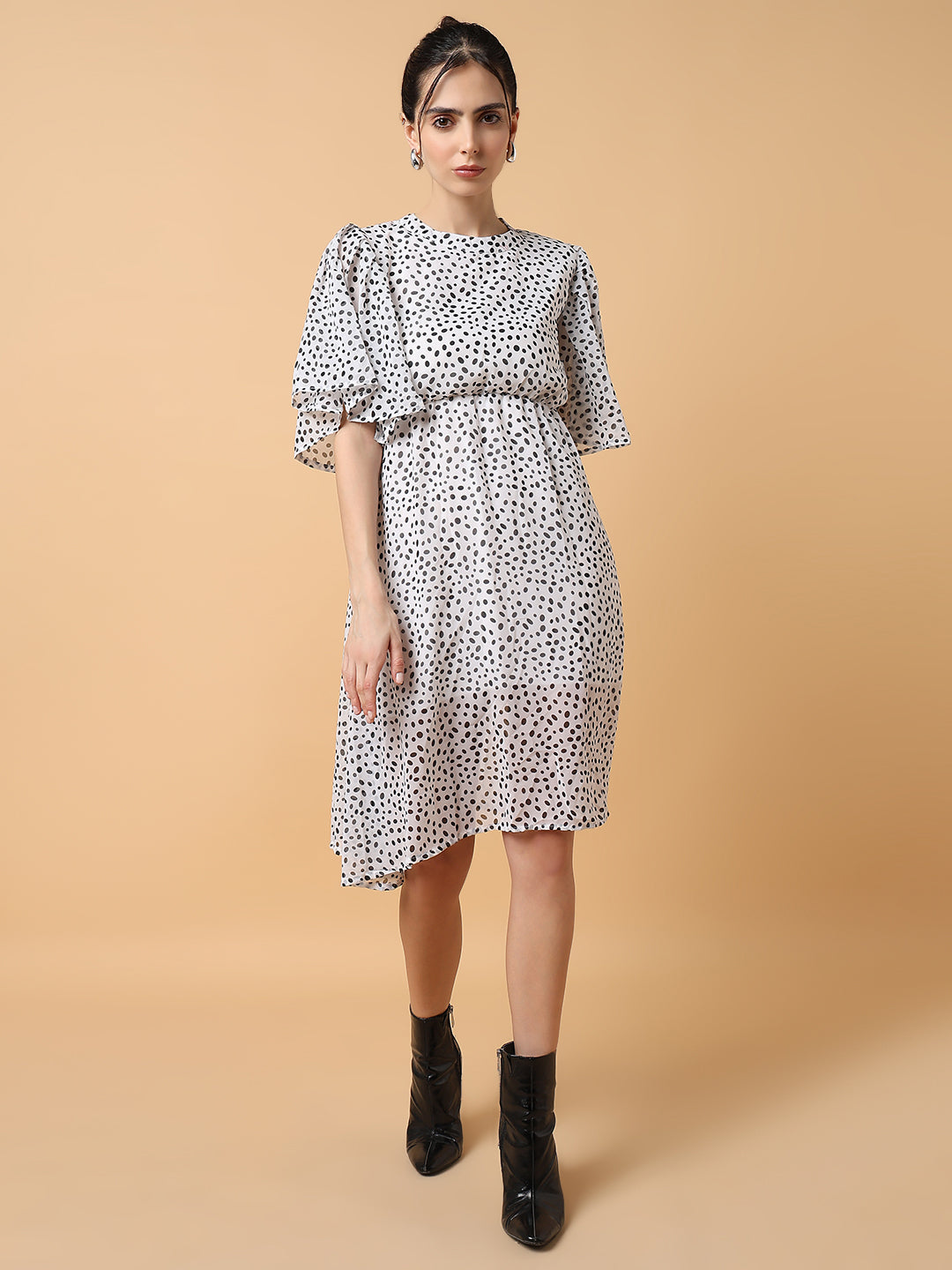 Women Printed Fit and Flare Off White Dress