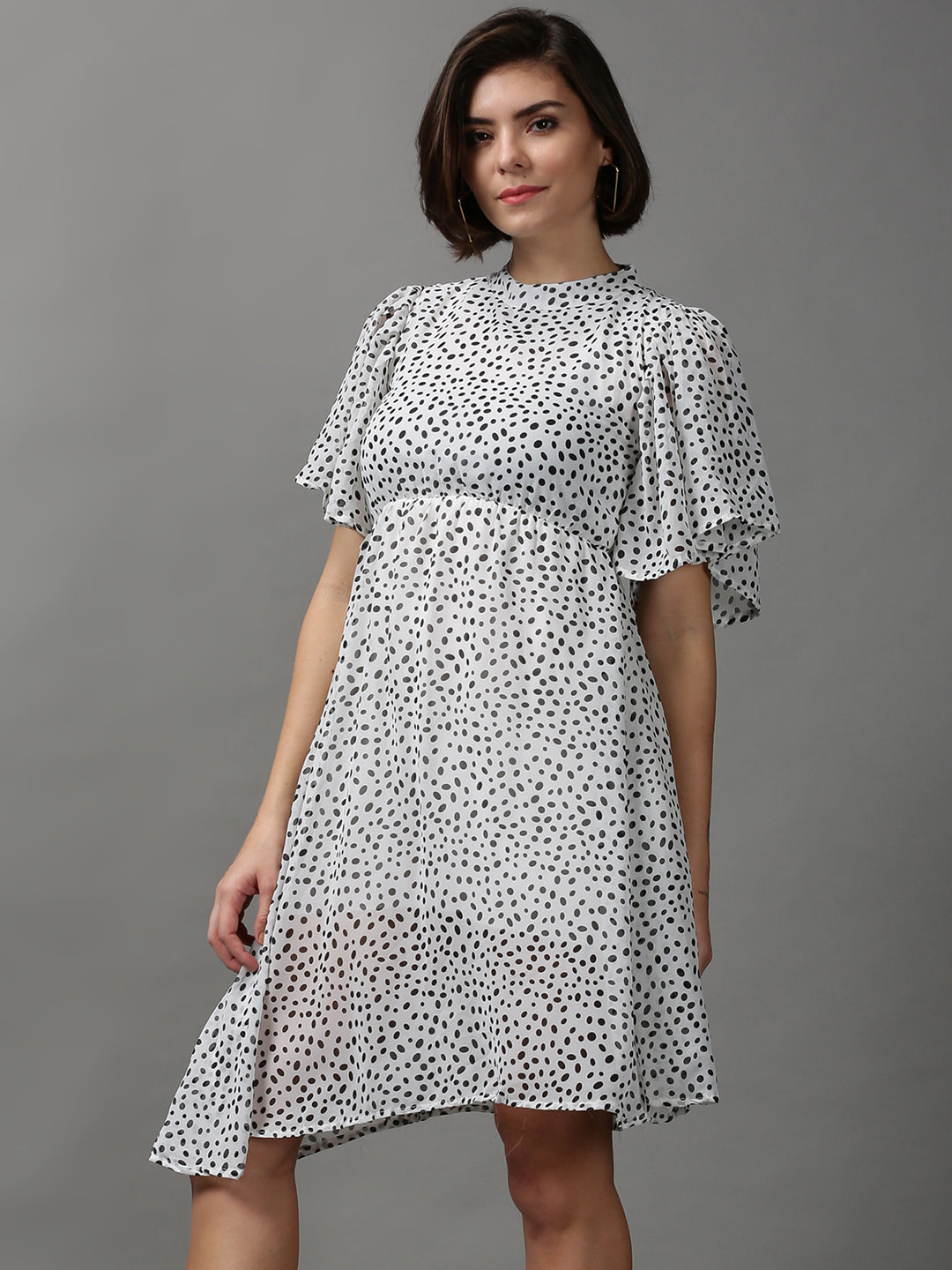 Women Printed Fit and Flare Off White Dress