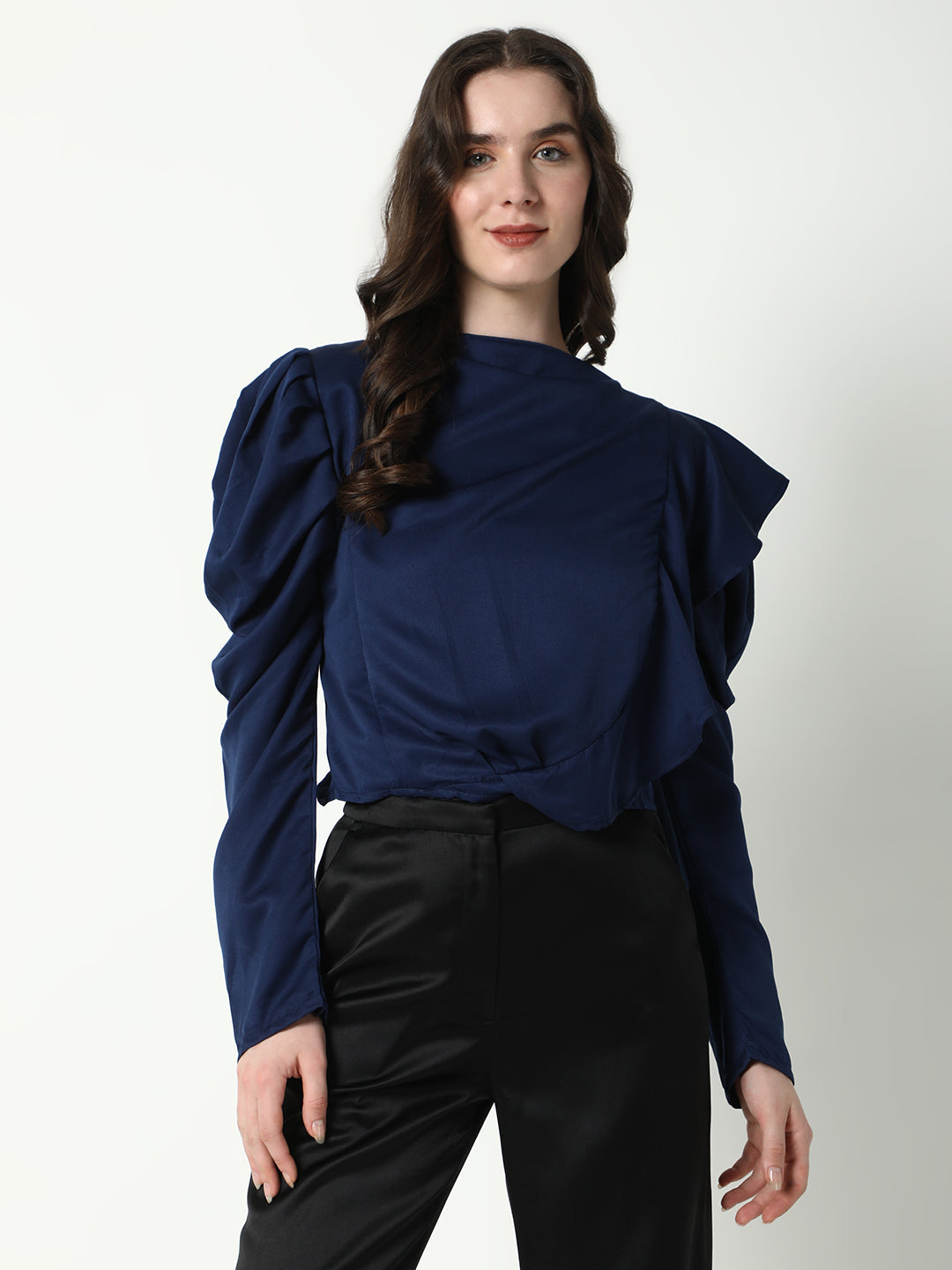 Women Navy Blue Solid Top