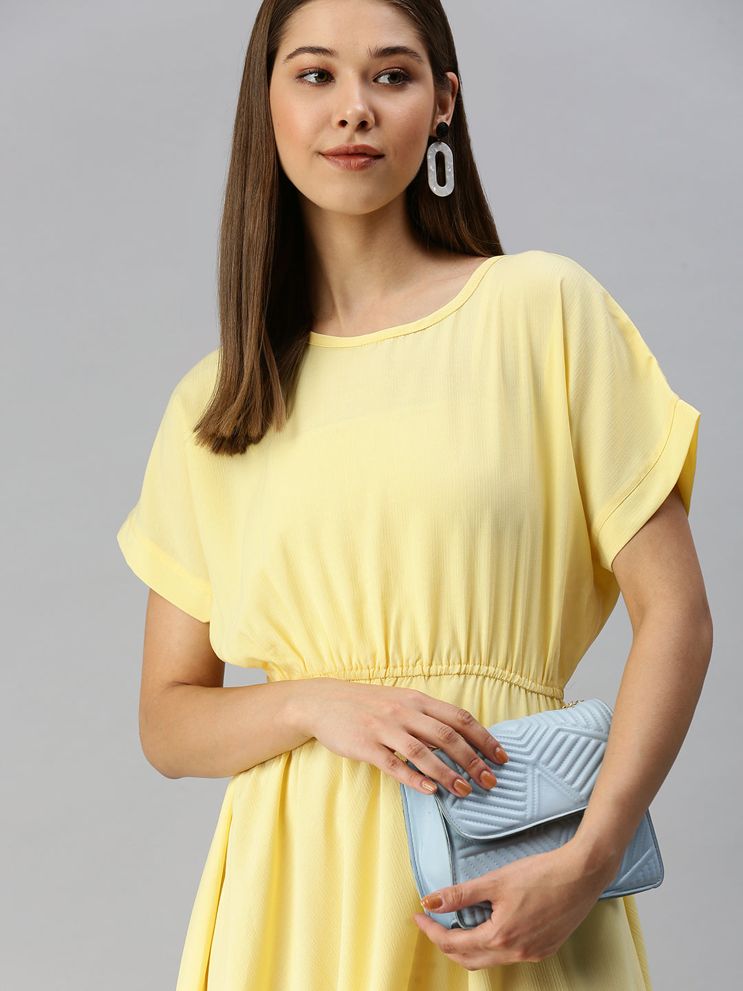 Women Solid A-Line Yellow Dress