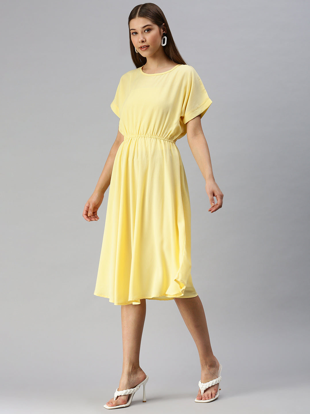 Women Solid A-Line Yellow Dress