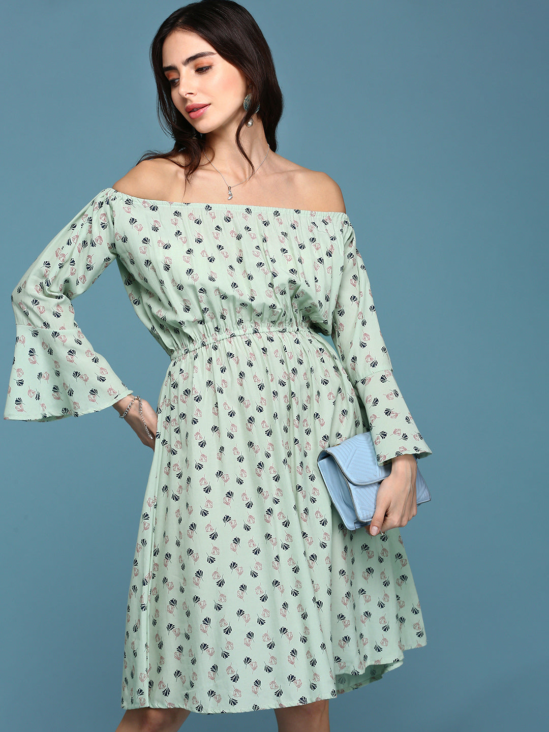 Women's A-Line Green Printed Dress