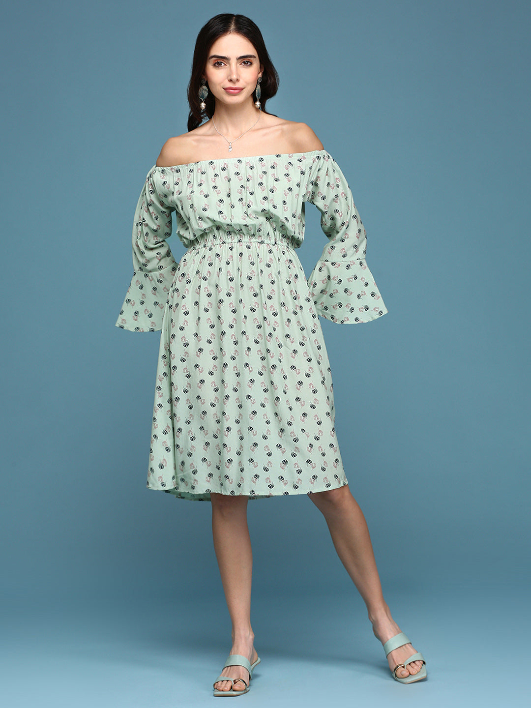 Women's A-Line Green Printed Dress