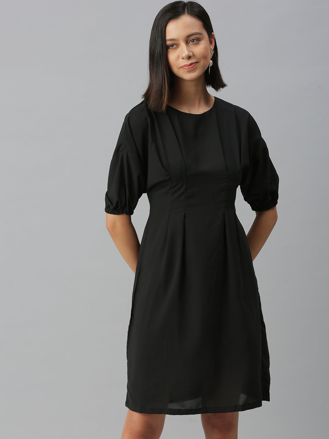 Women Solid A-Line Black Dress