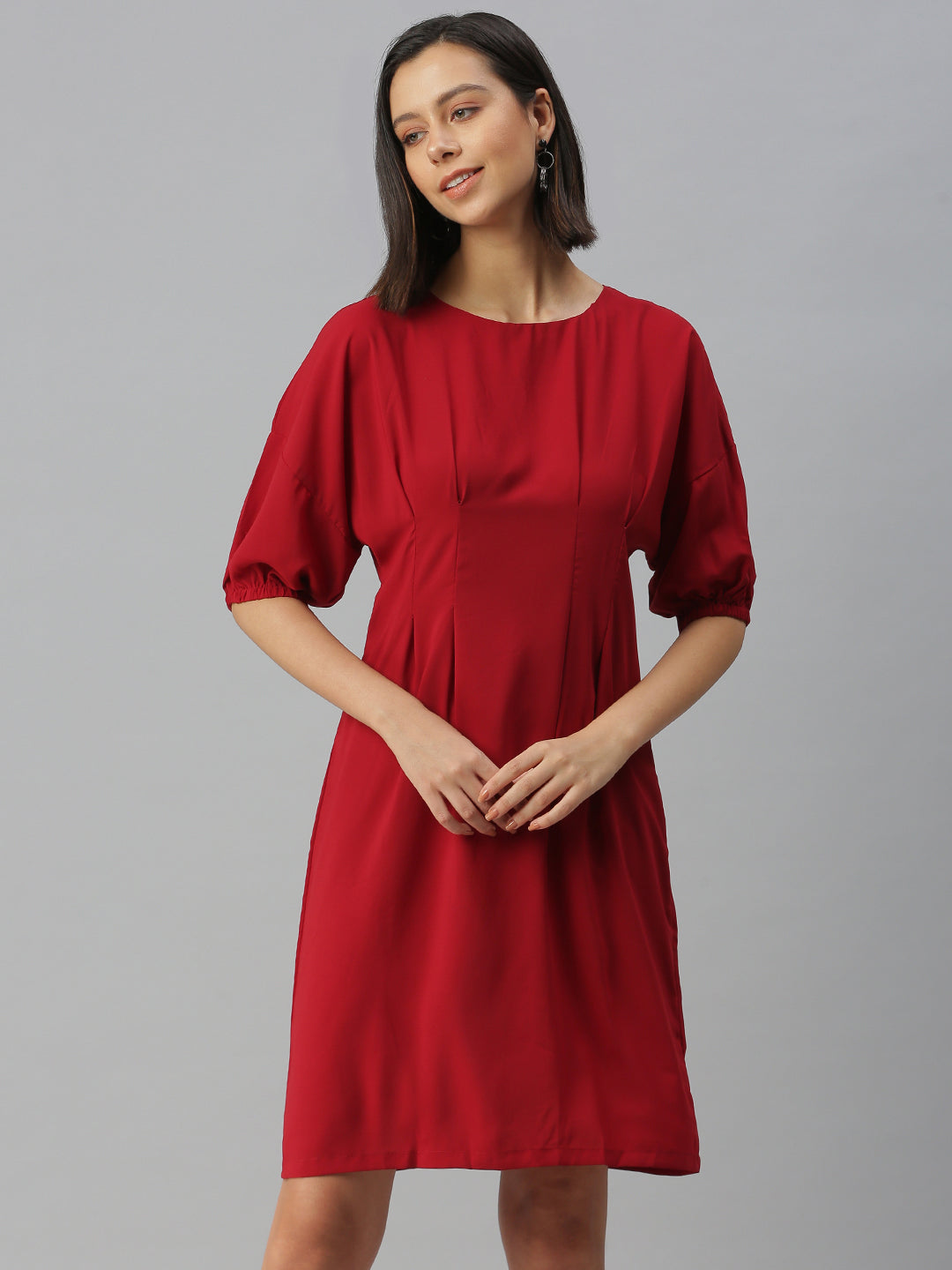 Women Solid A-Line Red Dress