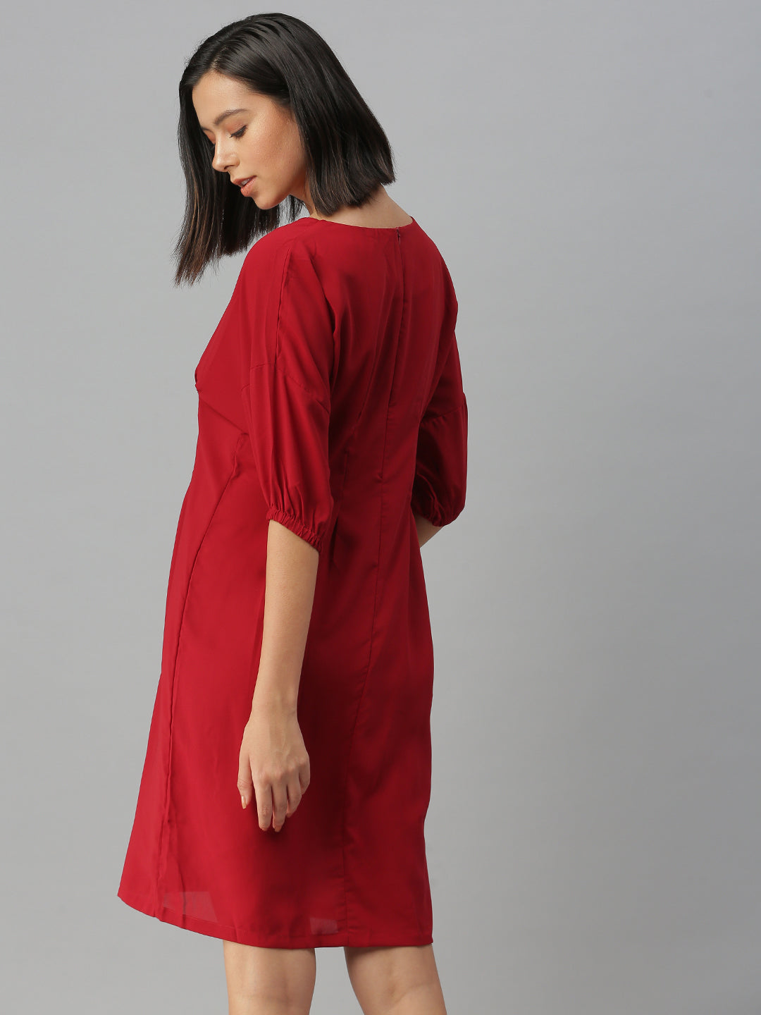 Women Solid A-Line Red Dress