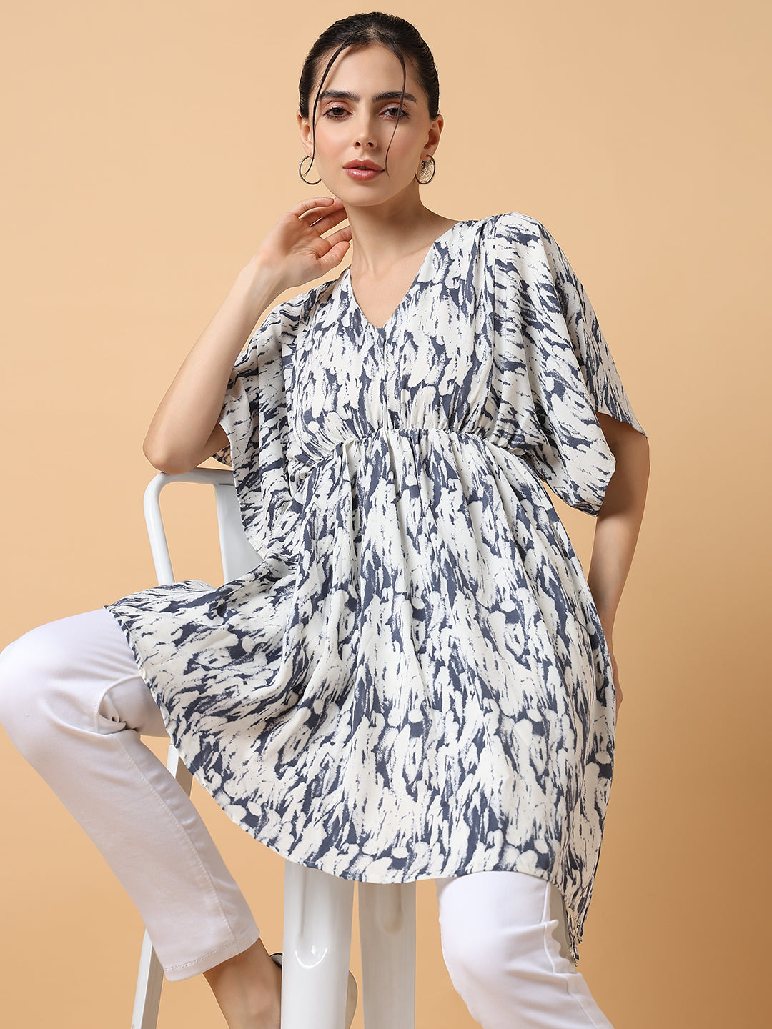 Women White Printed Kaftan Top