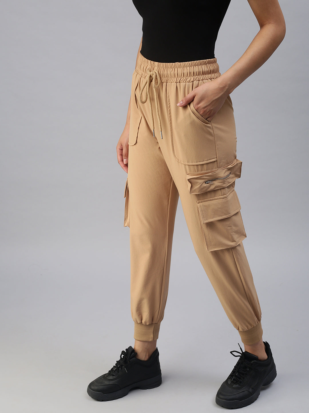 Women Solid Beige Trackpant