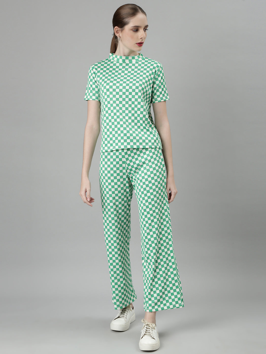 Women Green Checked Tracksuit