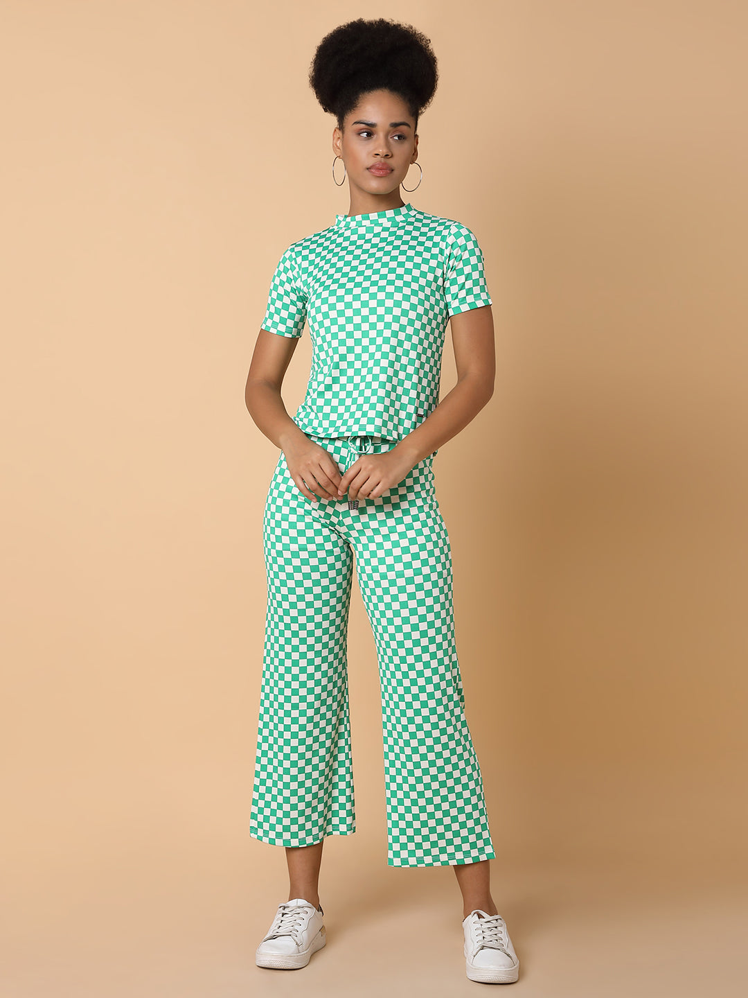 Women Green Checked Tracksuit