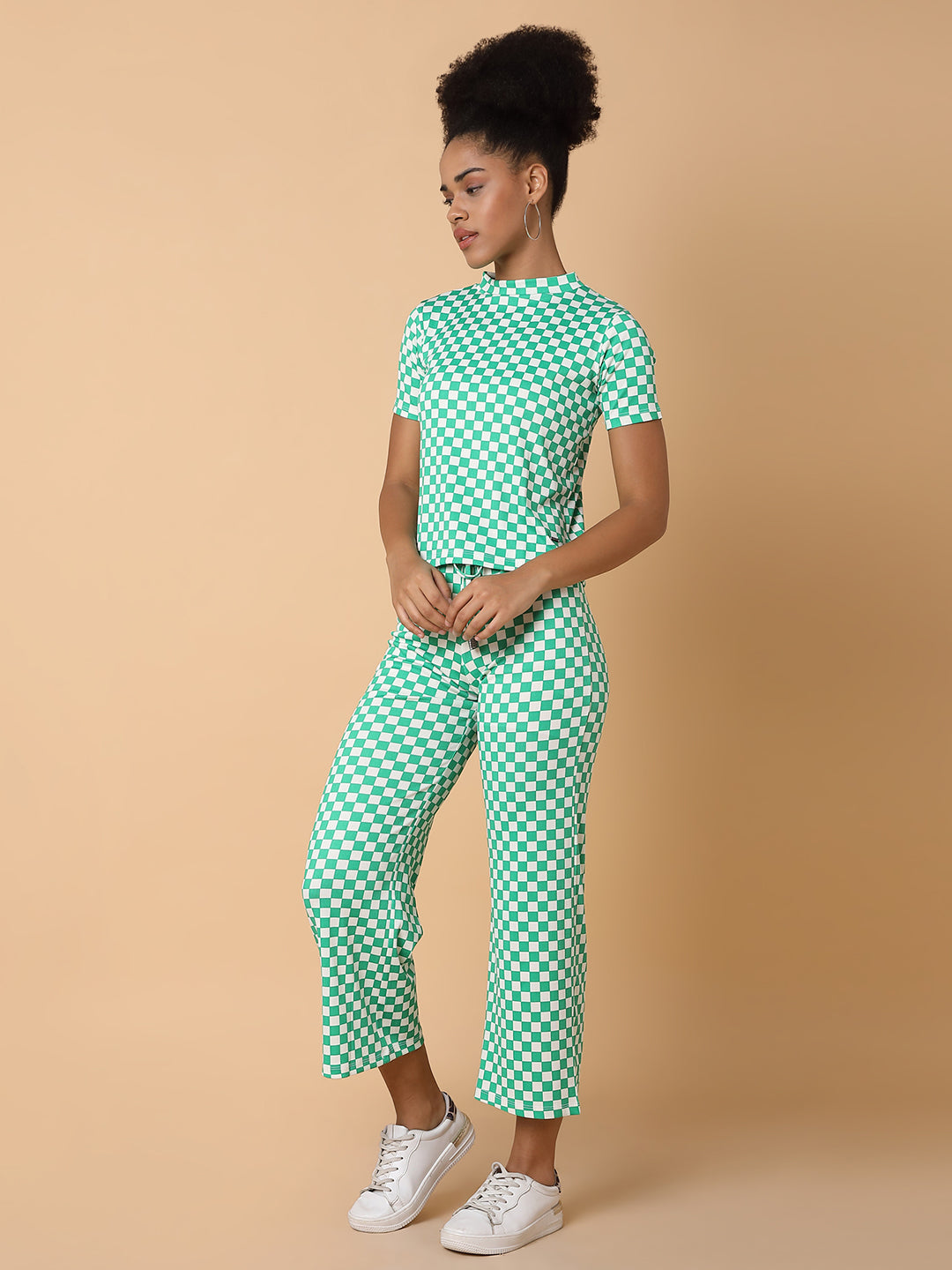 Women Green Checked Tracksuit