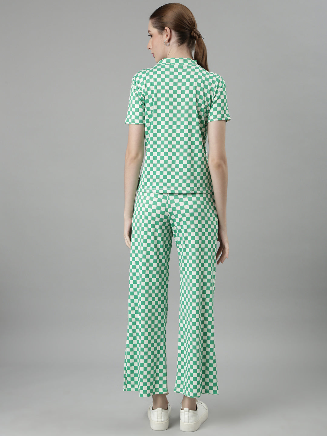 Women Green Checked Tracksuit