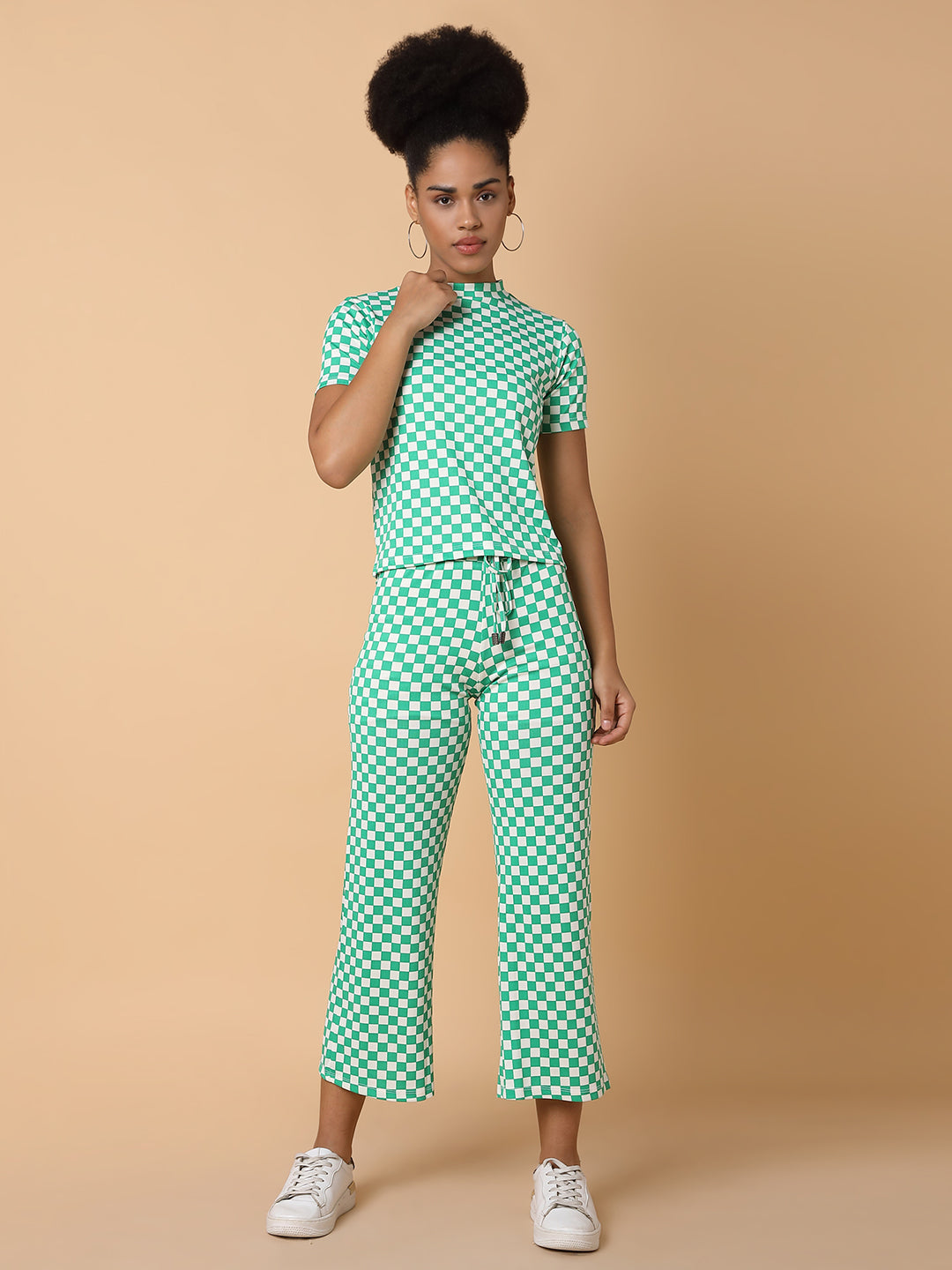 Women Green Checked Tracksuit