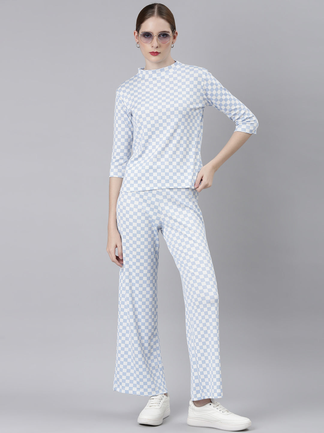 Women Blue Checked Tracksuit
