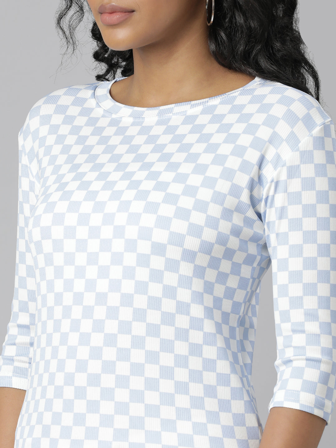 Women Blue Checked T Shirt