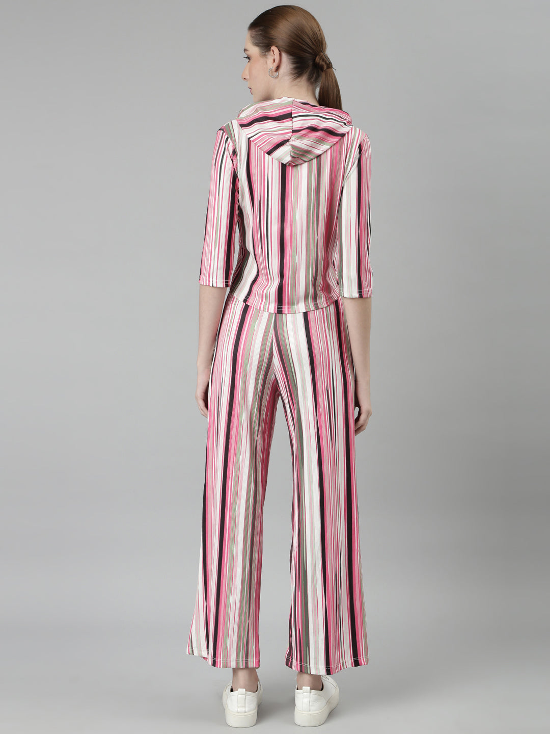 Women Pink Striped Tracksuit