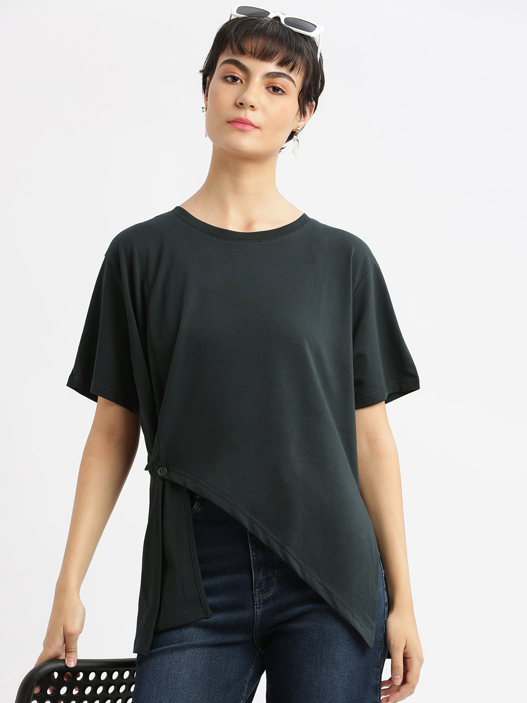 Women Solid Green Top