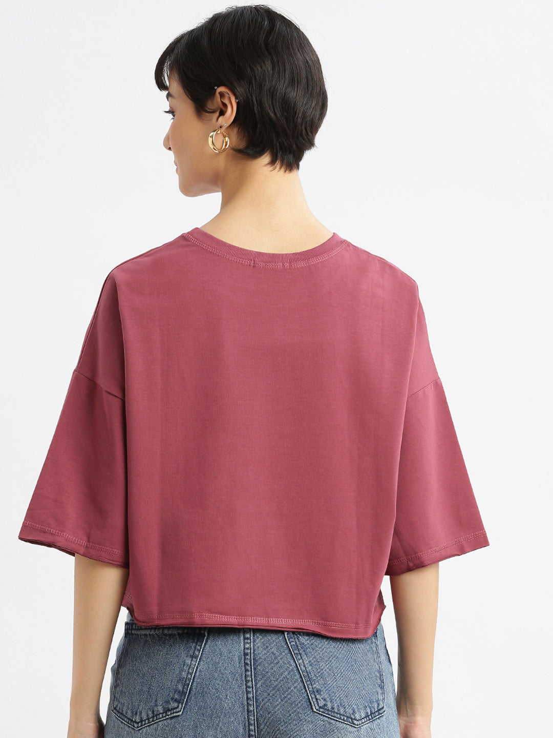 Women Graphic Mauve Boxy Crop T shirt