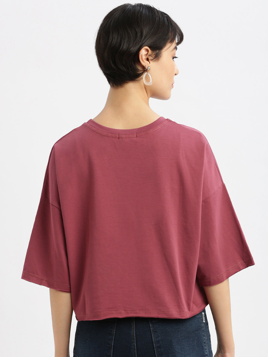 Women Graphic Mauve Boxy Crop T shirt