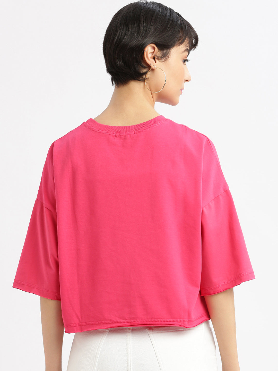 Women Graphic Pink Boxy Crop T shirt