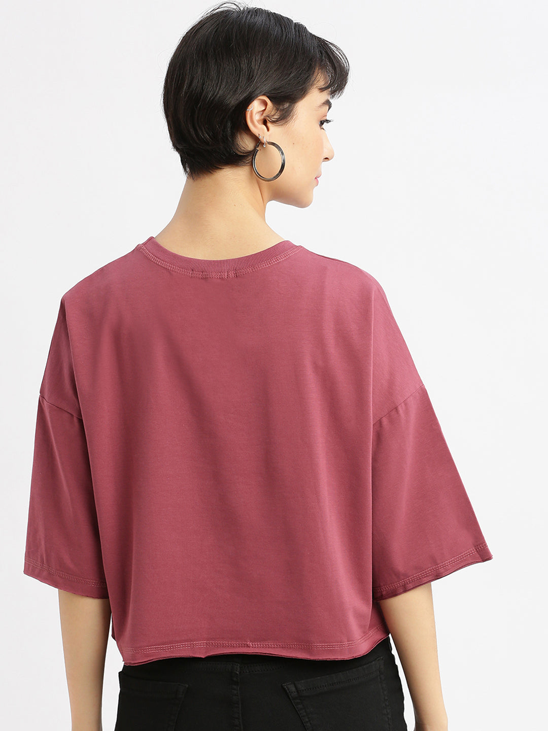 Women Graphic Mauve Boxy Crop T shirt